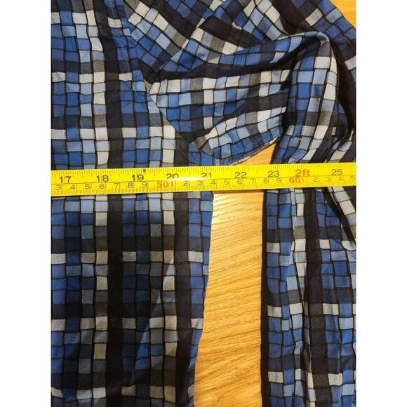Bugatchi Men Shirts Long Sleeves Squared Pattern Blue Size Large Pre-Owned - Picture 8 of 8